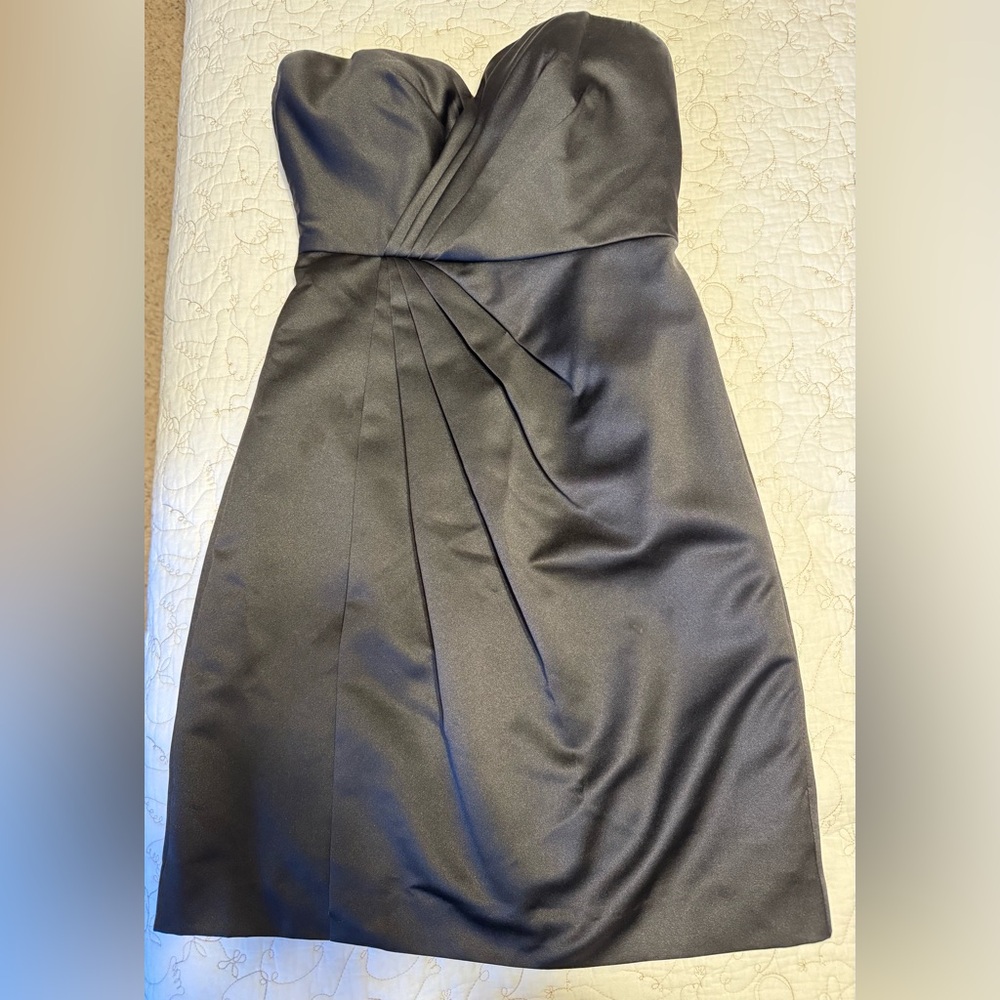 Strapless Black Satin Cocktail Dress